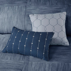 7 Piece Printed Seersucker Comforter Set Navy Queen