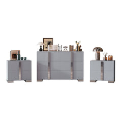 3-Pieces Sets, Elegant 6 Drawers Dresser and Two Nightstands
