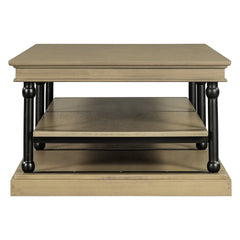 55.1' Wood Coffee Table with Black Legs and Open Storage Shelves