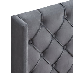 Velvet Button Tufted Upholstered Bed with Wings Design - Queen