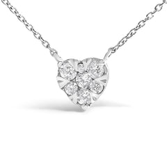 14K White Gold 1/4 Cttw Diamond Composite Heart Pendant Necklace - 18" Inches