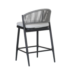 Outdoor 26' Counter Height Metal Frame Counter Stools with Scallop-shaped Backrest & Water-resistant Cushions, Set of