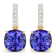 5.64 Carat Genuine Tanzanite and White Diamond 14K Yellow Gold Earrings