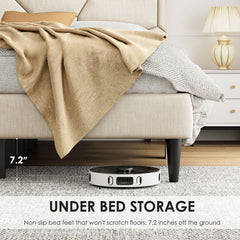 Beige Linen Full Bed Frame – Sturdy Platform Bed With Storage