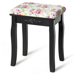Vanity Wood Dressing Stool Padded Piano Seat with Rose Cushion