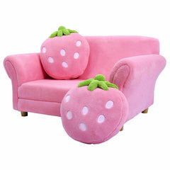 Kids Strawberry Armrest Chair Sofa with 2 Cute Strawberry Pillows-Pink