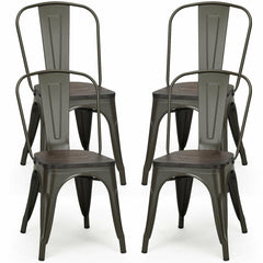 4 Pieces Tolix Style Metal Dining Side Chair Stackable Wood Seat