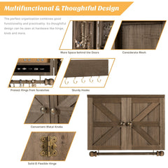 Vintage Wood Wall Mounted Jewelry Organizer with Barn Door-Brown