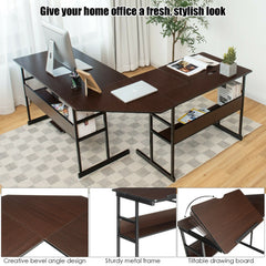 L-Shaped Computer Desk with Tiltable Tabletop