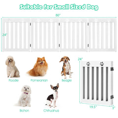 24 Inch Folding Wooden Freestanding Pet Gate Dog Gate with 360° Hinge