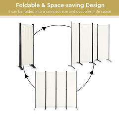 4-Panel Room Divider with Steel Frame-White