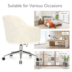 Modern Fluffy Faux Fur Vanity Office Chair for Teens Girls-Beige