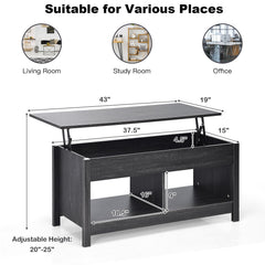 Lift Top Coffee Table with Hidden Storage Compartment and Lower Shelf for Study Room
