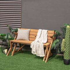 2-in-1 Transforming Interchangeable Wooden Picnic Table Bench with Umbrella Hole-Dark Brown