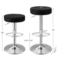 Set of 2 Adjustable Swivel Round Bar Stool Pub Chairs-Black