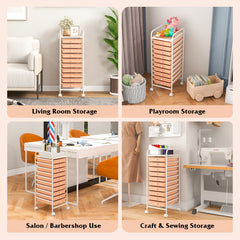 10 Drawer Rolling Storage Cart Organizer with 4 Universal Casters-Cherry
