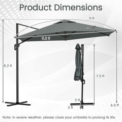 9 FT Cantilever Patio Umbrella with Vented Top and Sun-Protective Canopy