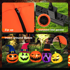 9 Feet Inflatable Pumpkin Patch Family with Built-in LED Lights and Witch Hats