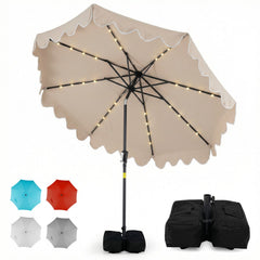 9 FT Outdoor Patio Umbrella with Solar LED Lights and Weighted Base