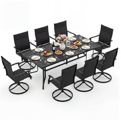 9-Piece Outdoor Dining Set for 8 with Umbrella Hole and 8 Chairs
