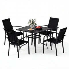 5 Pieces Patio Dining Set for 4 Outdoor Square Table and Stackable Chairs