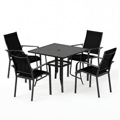 5 Pieces Patio Dining Set for 4 Outdoor Square Table and Stackable Chairs