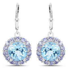 9.96 Carat Genuine Blue Topaz and Tanzanite .925 Sterling Silver Earrings