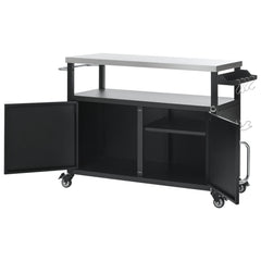 K&K 54.5' Outdoor Kitchen Island with Stainless Steel Tabletop and Storage