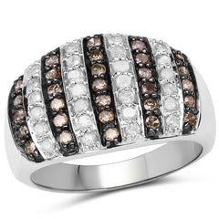 0.83 Carat Genuine Champagne Diamond and White Diamond .925 Sterling Silver Ring