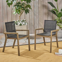 Belfast Dining Chair With Acacia Wood Frame And Mesh Seating (Set of 2)
