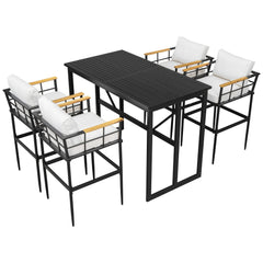 U_Style Iron Outdoor Dining Set with Acacia Wood Armrest