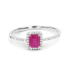 0.58 Carat Genuine Ruby and White Diamond 14K White Gold Ring
