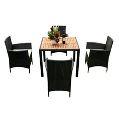 EELIFEE 5-Piece Outdoor Patio Wicker Dining Set with Acacia Wood Top