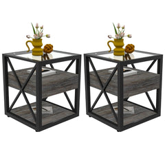 Set of 2 Modern End Tables with Drawer - Nightstand