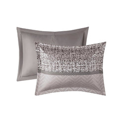 7 Piece Jacquard Comforter Set Grey/Taupe Queen