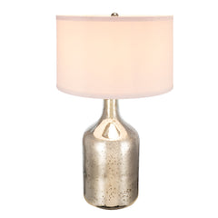 Silver Round Table Lamp with White Fabric Shade