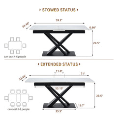 Dining Table With Geometric X Frame For Kitchen Or Dining Room - White Marble