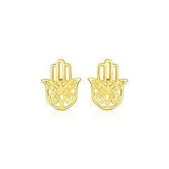 14k Yellow Gold Polished Hand of Hamsa Post Earrings