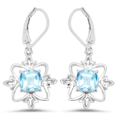 5.30 Carat Genuine Swiss Blue Topaz .925 Sterling Silver Earrings