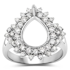 0.89 Carat Genuine White Diamond 14K White Gold Semi Mount Ring - holds 11x9mm Pear Gemstone