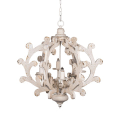 6 Light White Wood and Iron Chandelier with Adjustable Chain