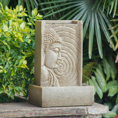 Indoor Buddha Water Fountain Polyresin Tabletop Fountain with LED Light - Beige