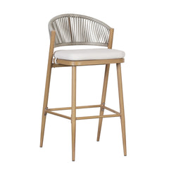 Outdoor Bar Height Aluminum Frame Counter Stools with Scallop-shaped Backrest & Water-resistant Cushions