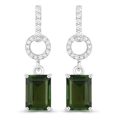 2.28 Carat Genuine Green Tourmaline and White Diamond 14K White Gold Earrings