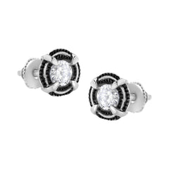 Black Rhodium Plated .925 Sterling Silver Round 1-1/2 cttw Diamond Double Halo 4-Prong Solitaire Milgrain Stud Earrings (H-I Color, I2-I3 Clarity)