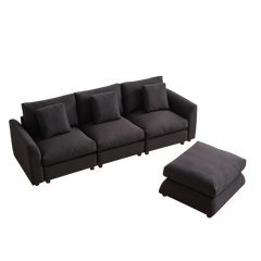 102.2 Inch Combination Sofa Modular Sofa with Ottoman Black