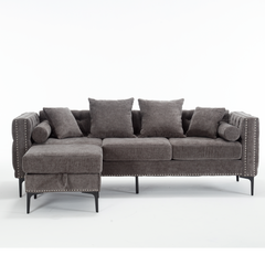 L Shaped Sectional Sofa Chenille Dark Gray