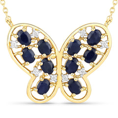 2.16 Carat Genuine Blue Sapphire and White Zircon .925 Sterling Silver Necklace