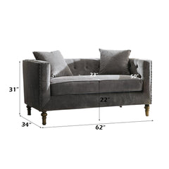 Sidonia Gray Velvet Loveseat With 2 Pillows
