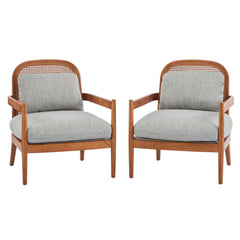 Elliston Rattan Backrest Solid Wood Accent Chair with Cushions - Set of 2
